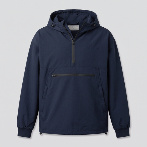 Anorak enfilable demi-zip, bleu nuit, vue de face — FENWICK & THORNE