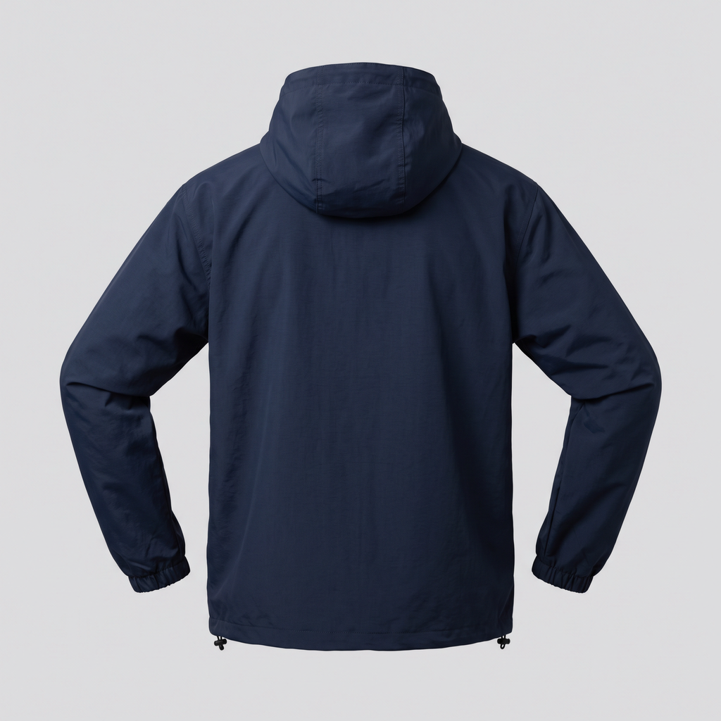 Anorak enfilable demi-zip, bleu nuit, vue de dos — FENWICK & THORNE
