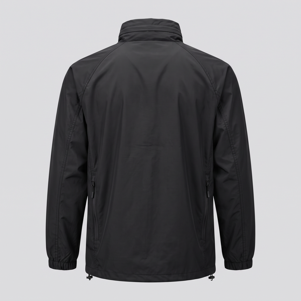 Coupe-vent zippé déperlant, noir, vue de dos — FENWICK & THORNE