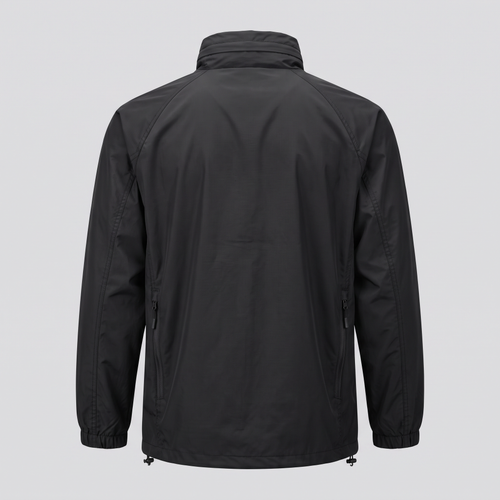 Coupe-vent zippé déperlant, noir, vue de dos — FENWICK & THORNE
