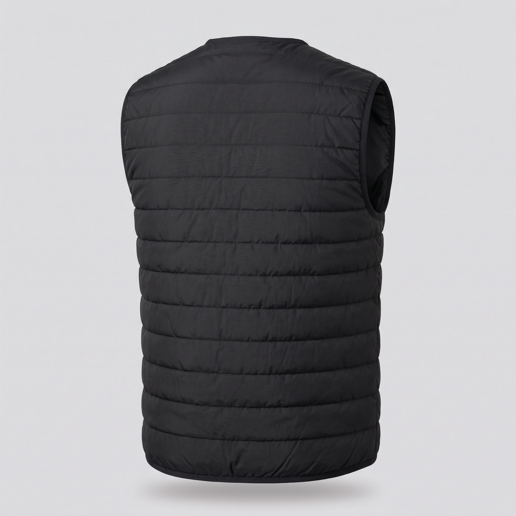Gilet matelassé léger, noir, vue de dos — FENWICK & THORNE