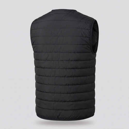 Gilet matelassé léger, noir, vue de dos — FENWICK & THORNE