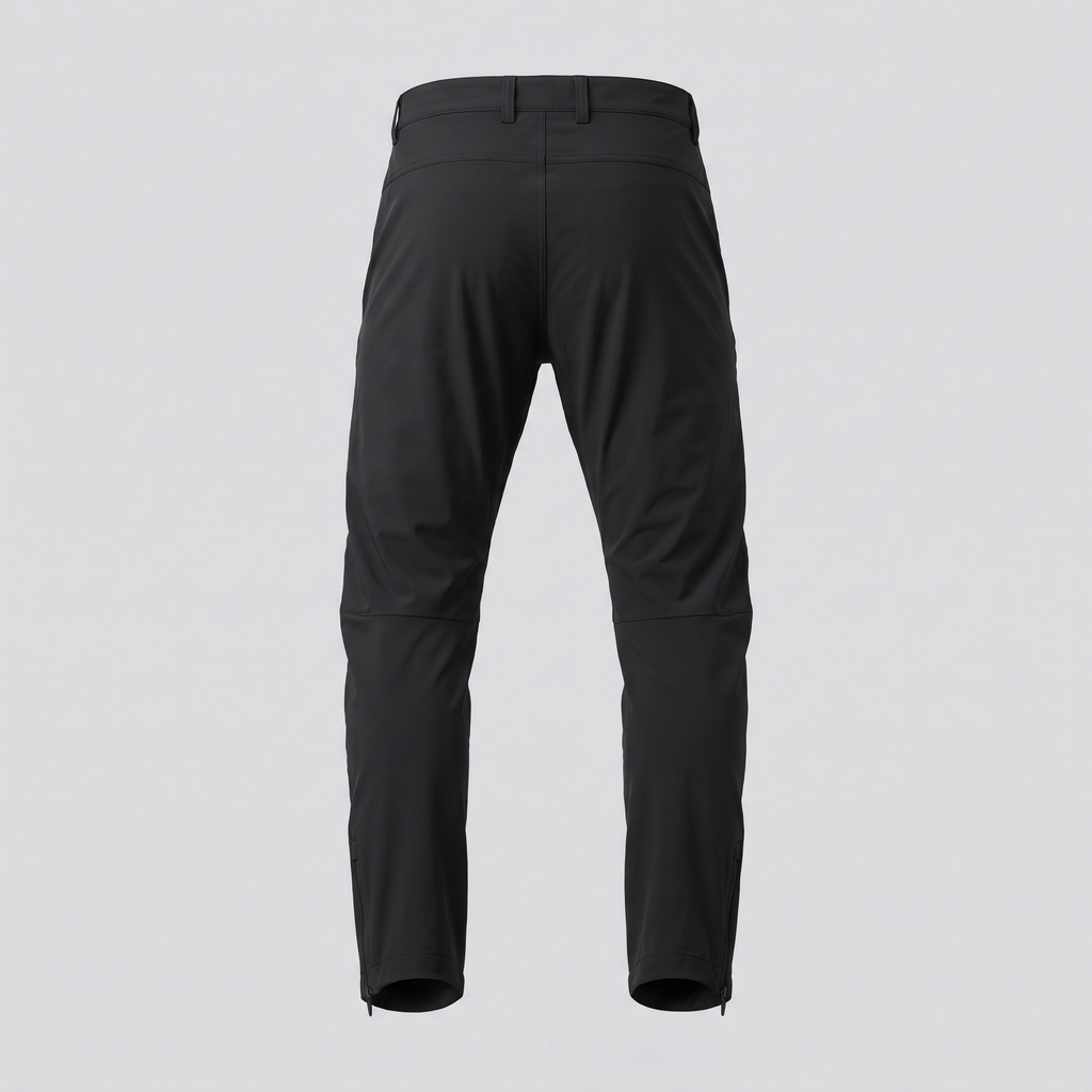Pantalon technique stretch, noir, vue de dos — FENWICK & THORNE