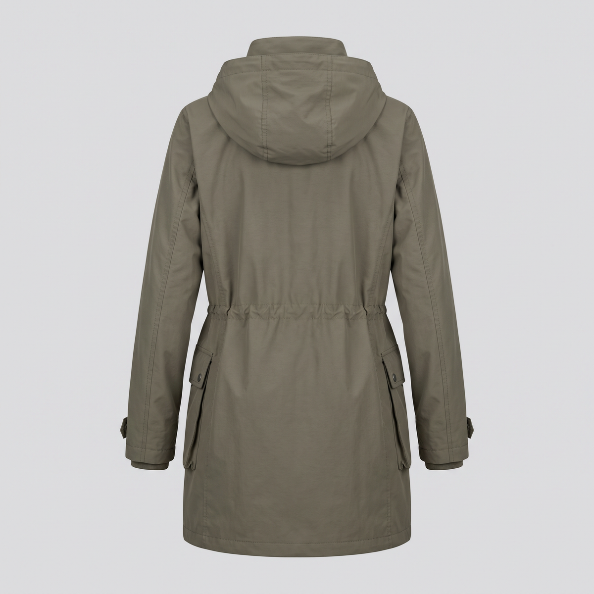 Parka légère déperlante, olive fumé, vue de dos — FENWICK & THORNE