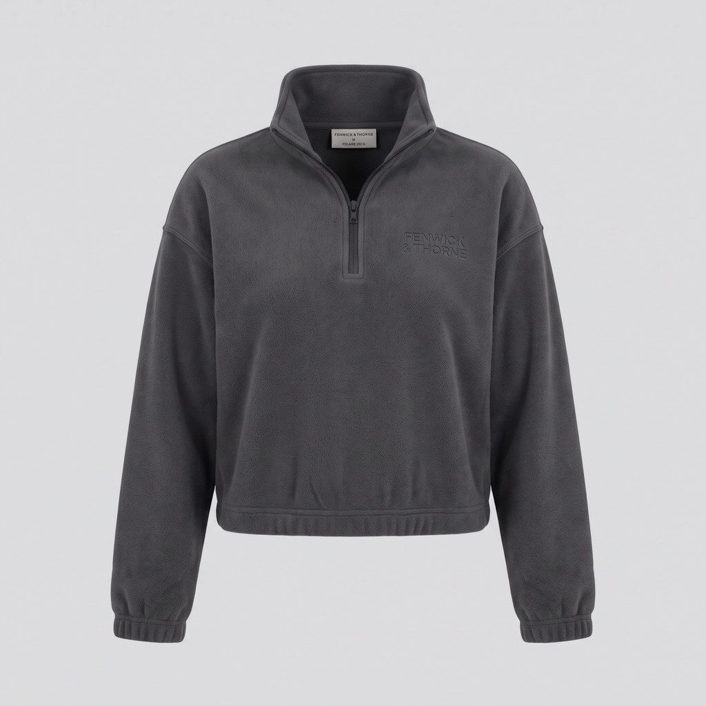 Polaire demi-zip courte, anthracite, vue de face — FENWICK & THORNE