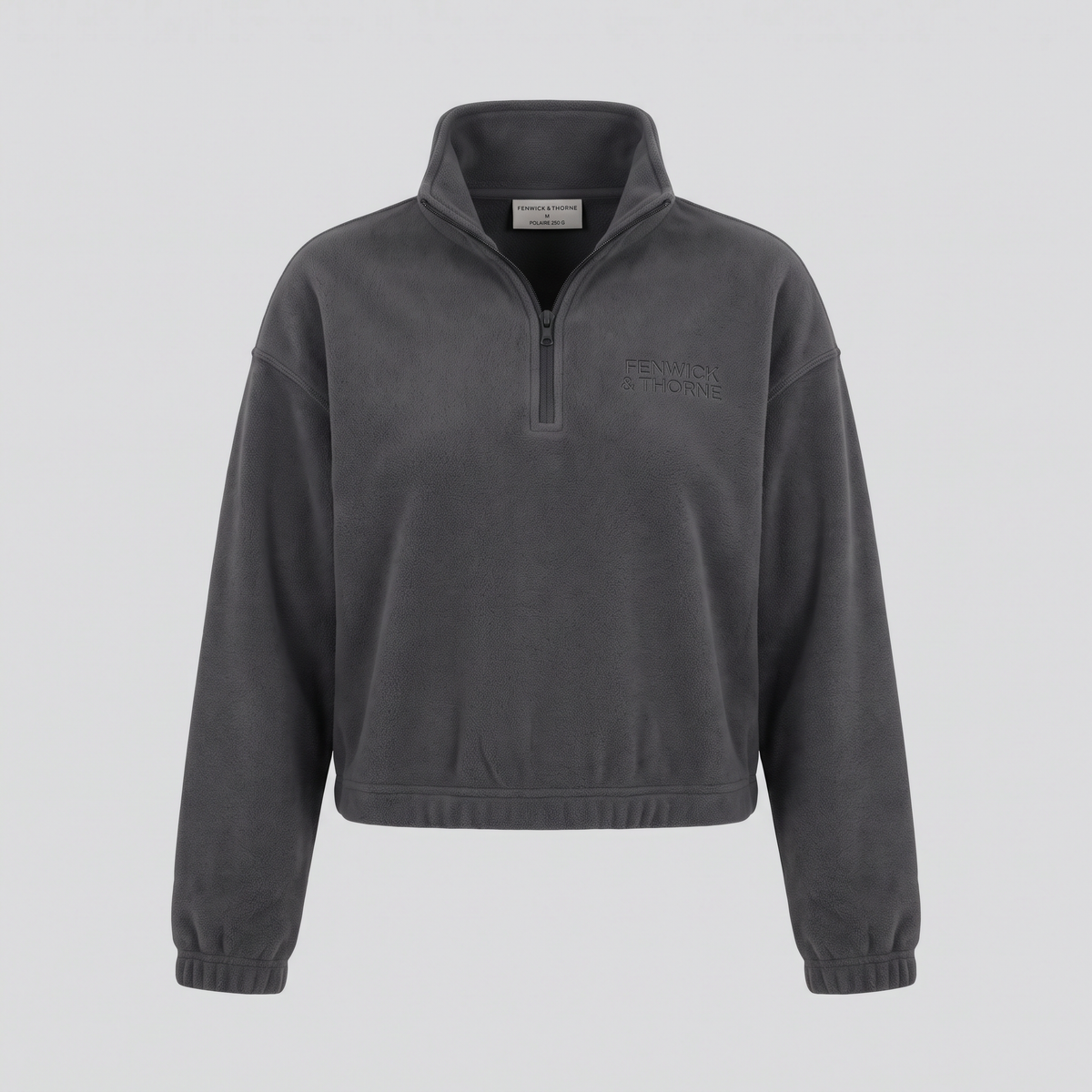 Polaire demi-zip courte, anthracite, vue de face — FENWICK & THORNE