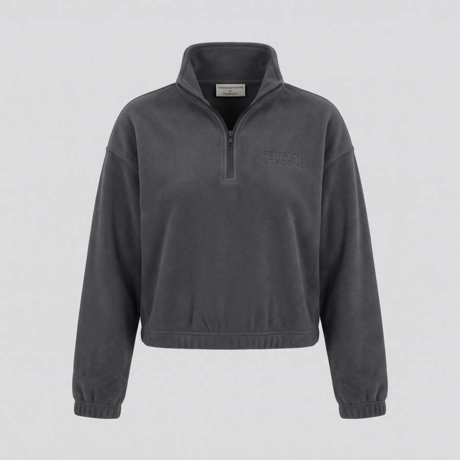 Polaire demi-zip courte, anthracite, vue de face — FENWICK & THORNE