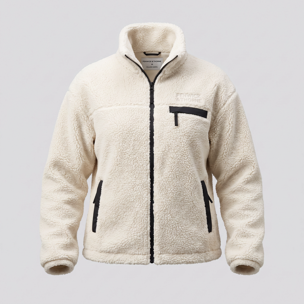 Polaire sherpa zippée, écru, vue de face — FENWICK & THORNE