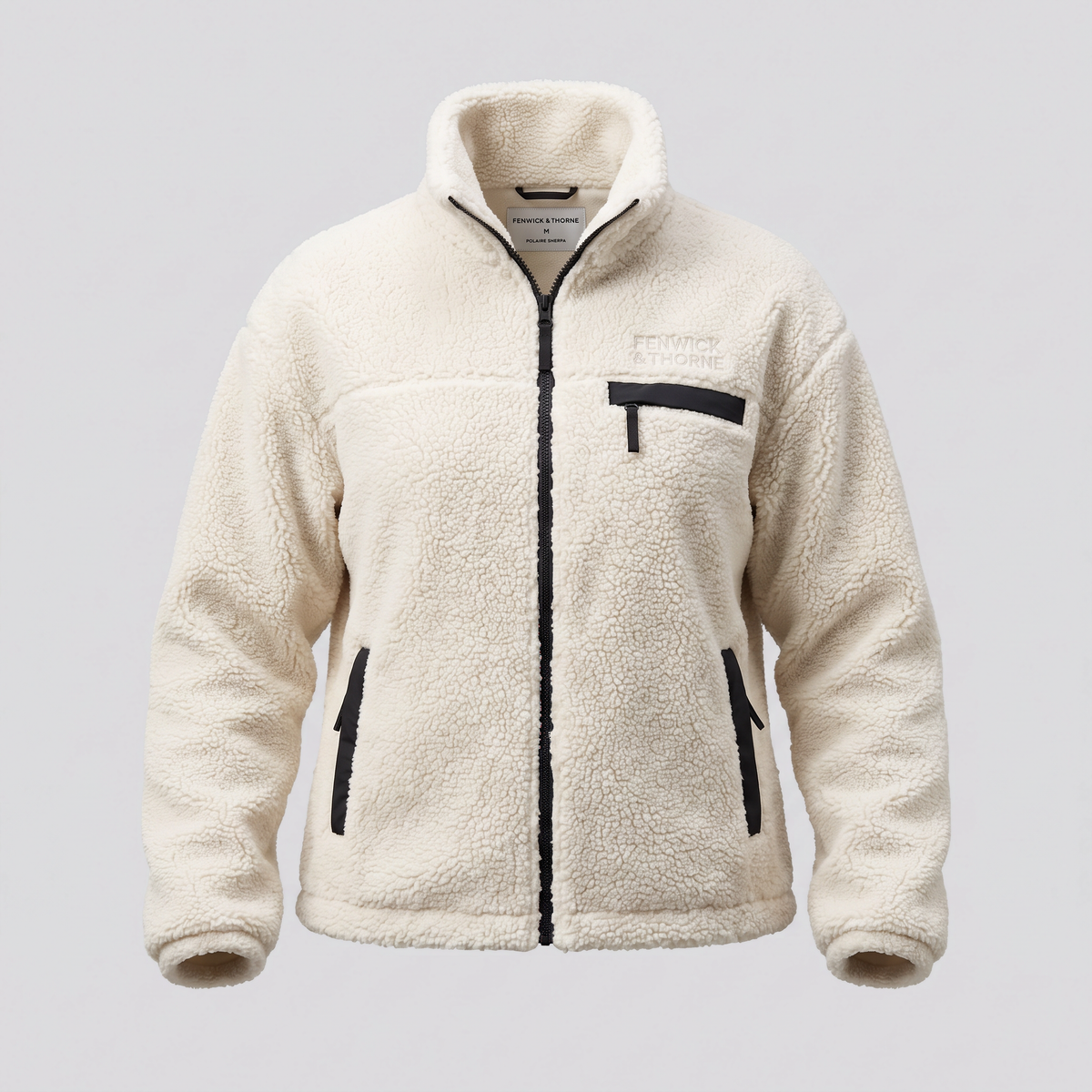 Polaire sherpa zippée, écru, vue de face — FENWICK & THORNE