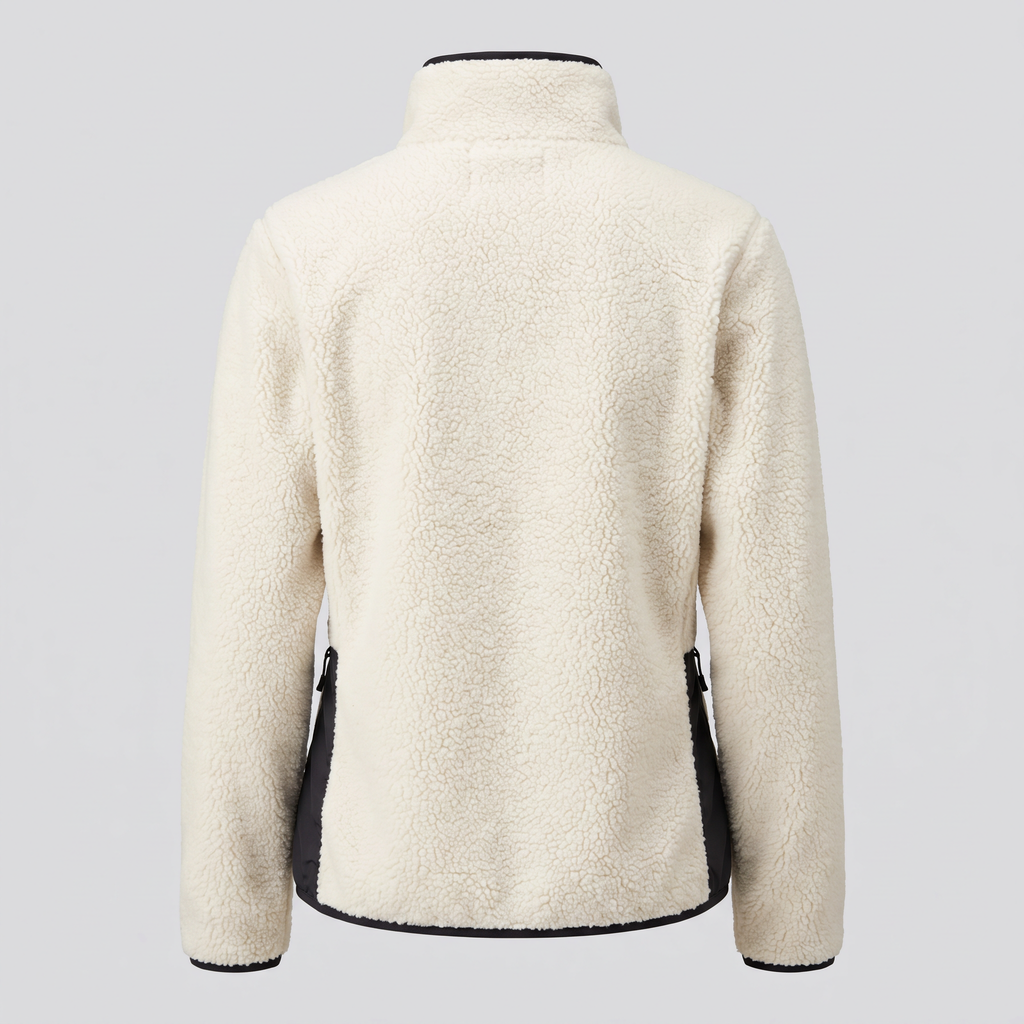 Polaire sherpa zippée, écru, vue de dos — FENWICK & THORNE