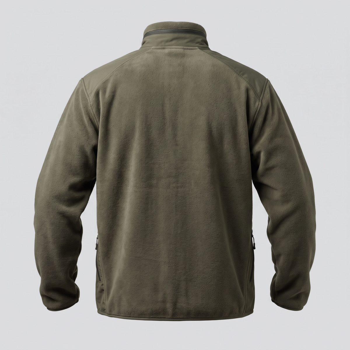 Polaire zippée épaisse, olive fumé, vue de dos — FENWICK & THORNE