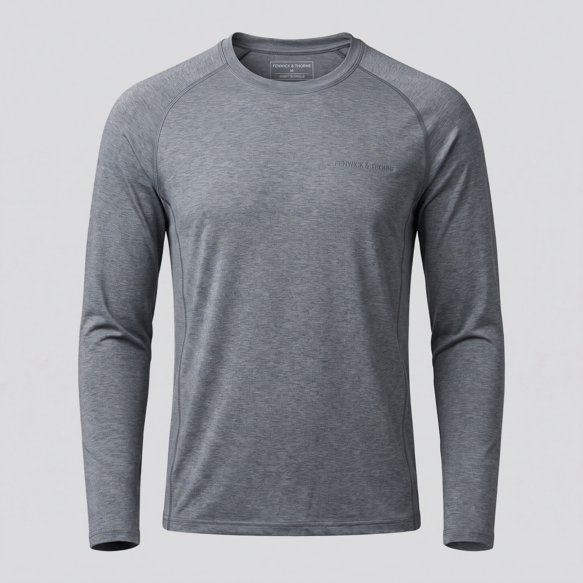 T-shirt technique manches longues, gris acier, vue de face — FENWICK & THORNE