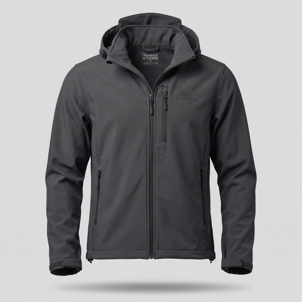 Veste softshell à capuche, anthracite, vue de face — FENWICK & THORNE