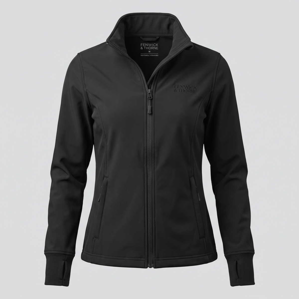 Veste softshell cintrée, noir, vue de face — FENWICK & THORNE